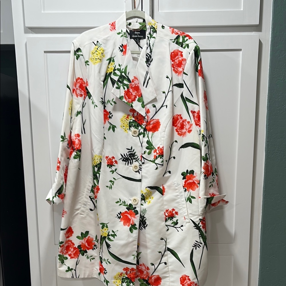 Floral Print Button-Up Jacket by Dennis Basso 3X
